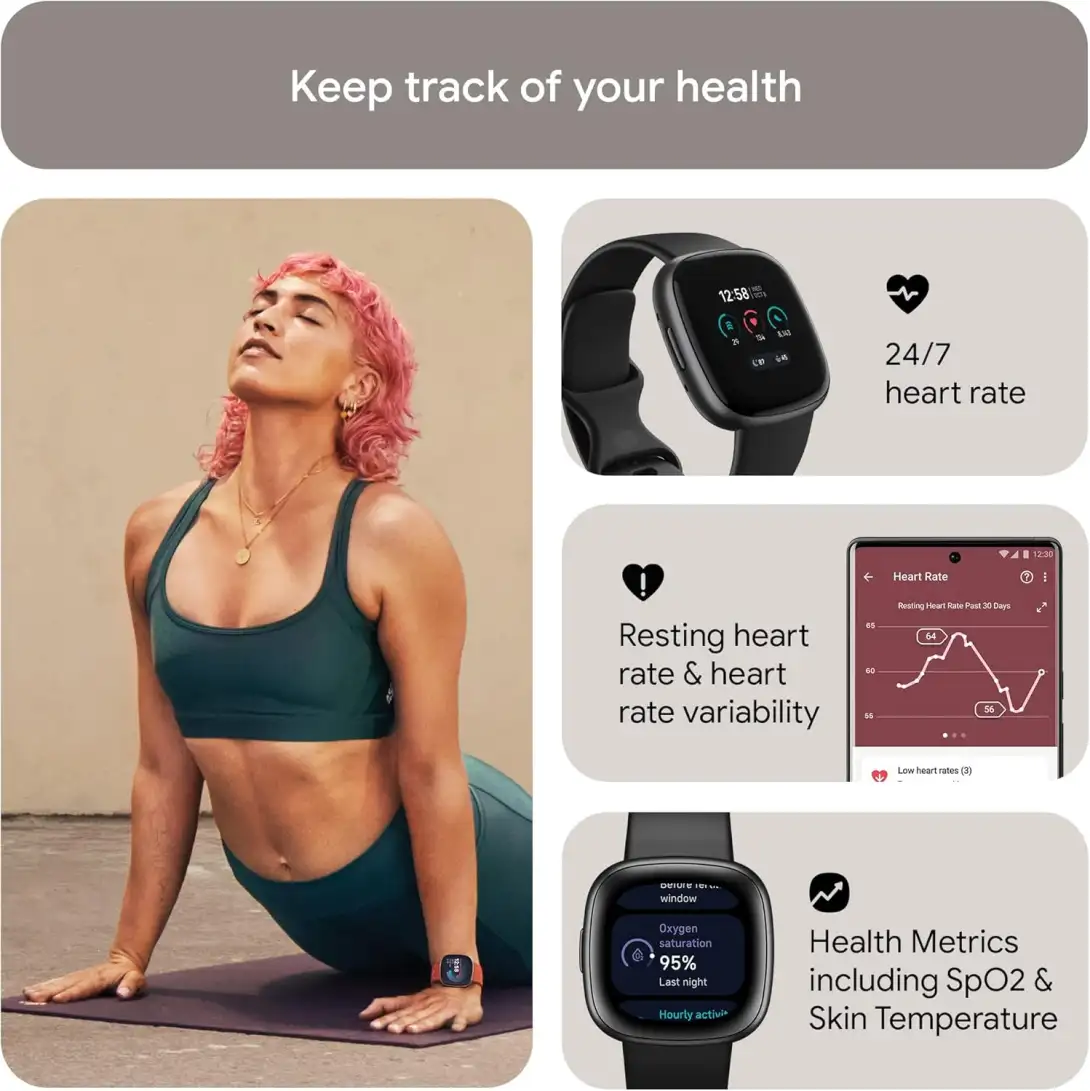 Fitbit Versa 4 fitness smartwatch with sleek design