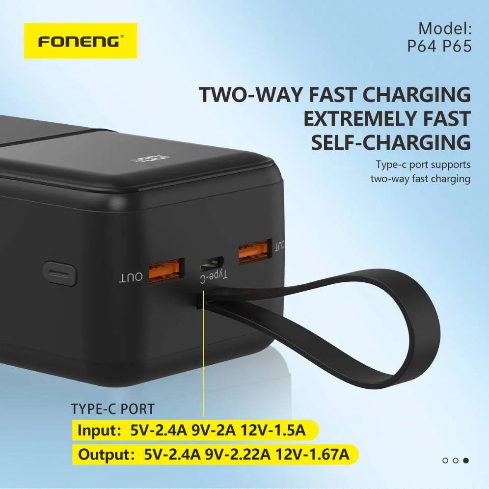 A close-up of the Foneng P65's digital LCD display, showing the real-time battery percentage for convenient use in BD