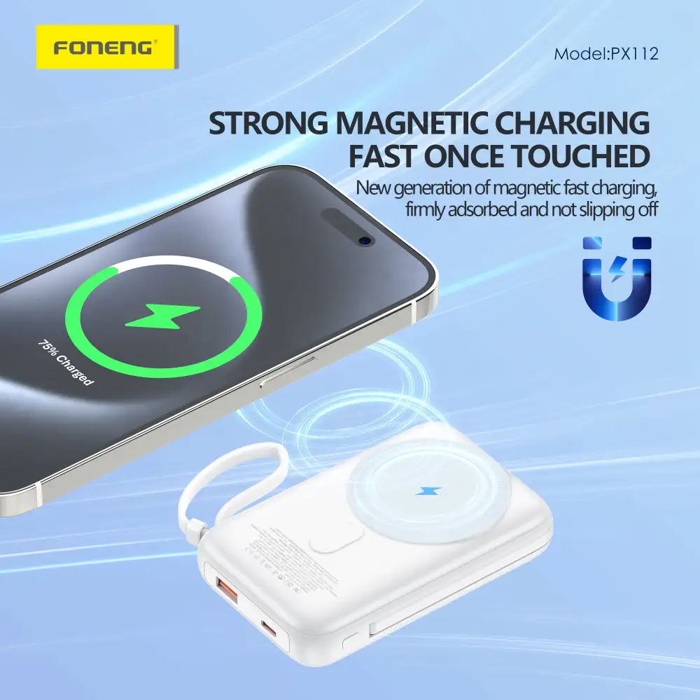 Foneng PX112 10000mAh MagSafe Power Bank with 2 Built-in Cables 22.5W