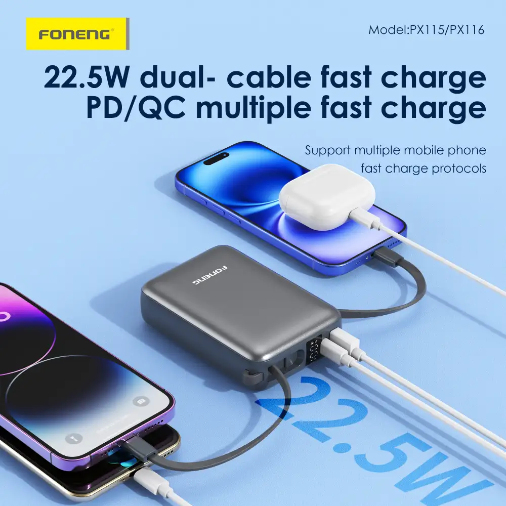 Foneng PX115 10000mAh Mini 22.5W LCD Display Power Bank