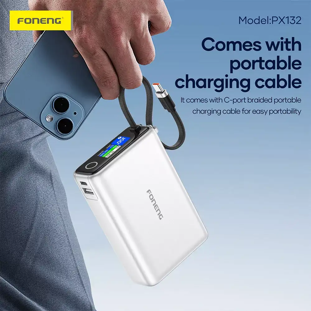 A lifestyle shot demonstrating the PX132 charging two devices simultaneously,