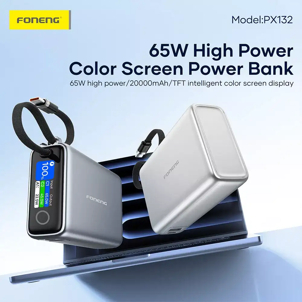 A clean product photo of the Foneng PX132 20000mAh power bank