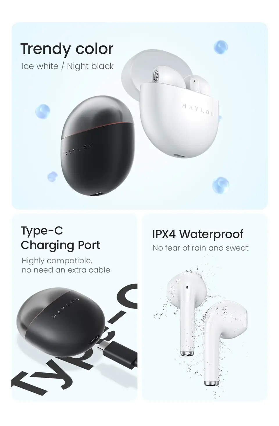 Present a close-up shot of the earbuds’ smooth surface and LED indicators for a refined look.