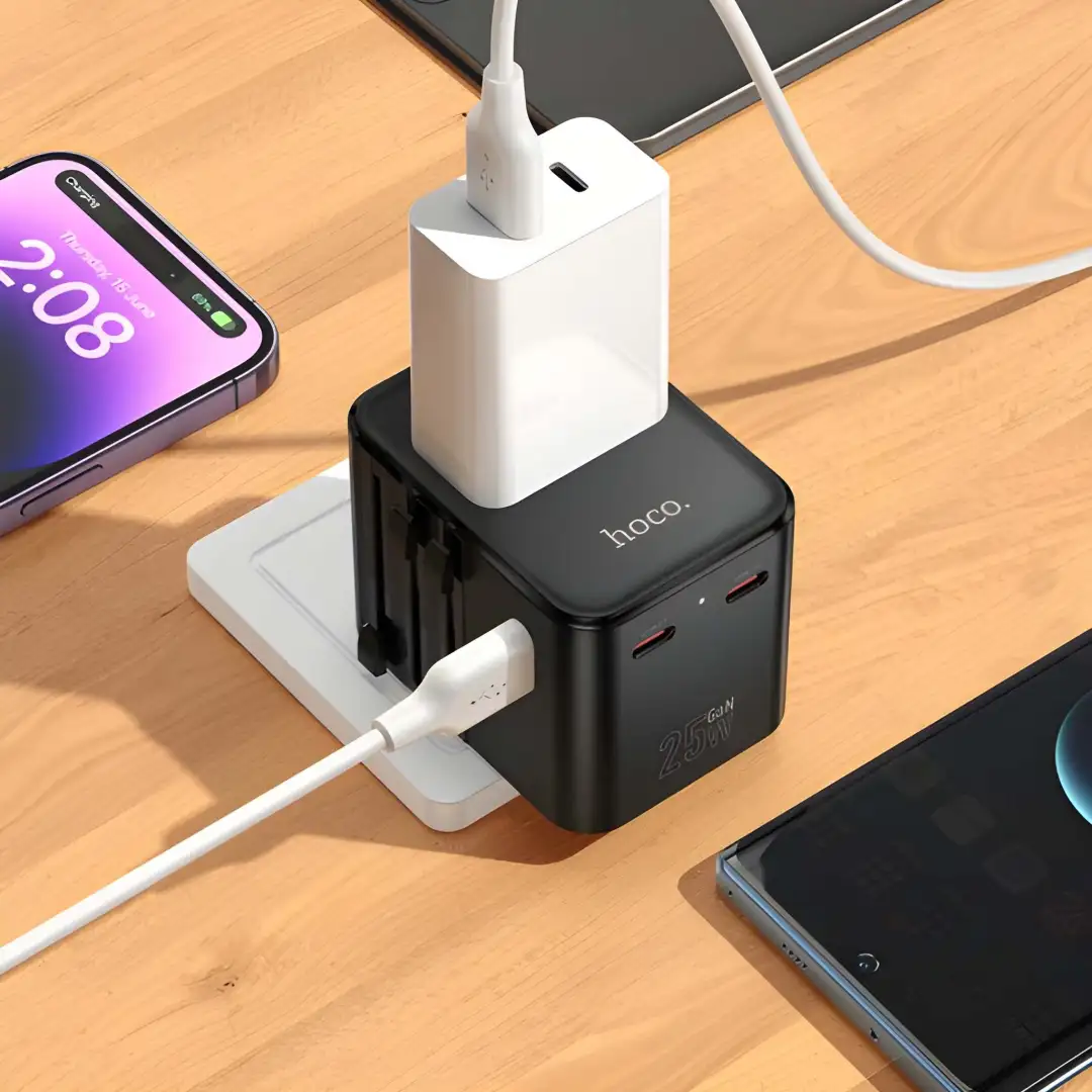 Compact Hoco travel adapter designed for fast charging
