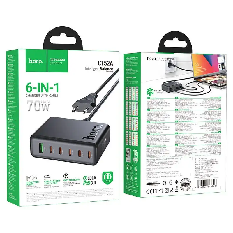 Hoco C152A Modern PD 70W 6-port(5C1A) Desktop Charger