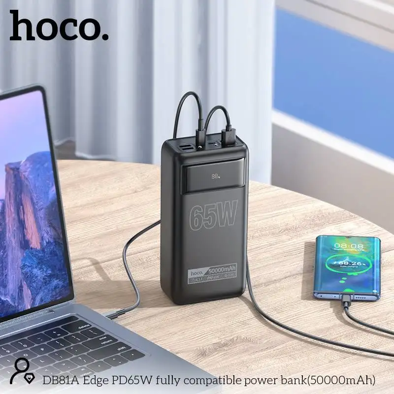 A crisp studio close-up of the Hoco DB81A 50000mAh power bank,
