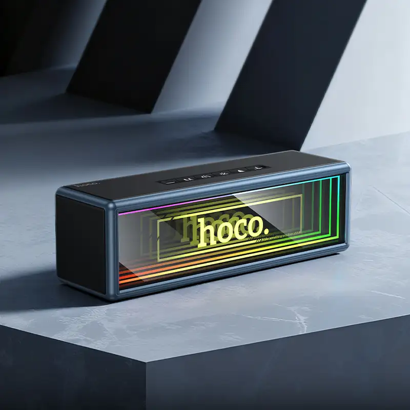 A sleek studio shot of the Hoco HC40 mirror lighting effect Bluetooth speaker,