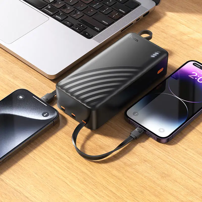 Hoco J146B 30000mAh power bank with 4 built-in cables.