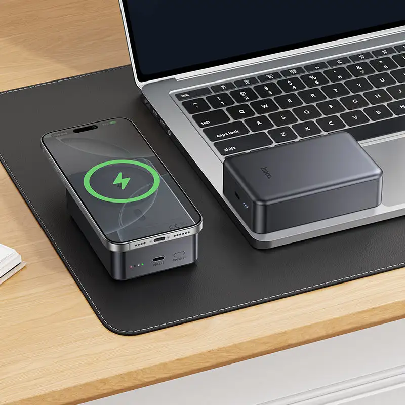 A sleek studio shot of the Hoco J160B 20000mAh MagSafe power bank,