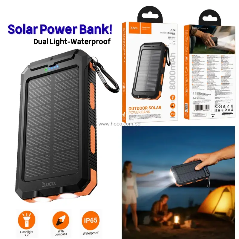 Outdoor-ready solar bank ideal for travel and camping