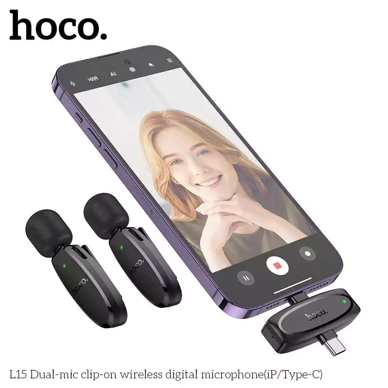 Hoco L15 Dual Wireless Lavalier Microphone Type-C & Lightning