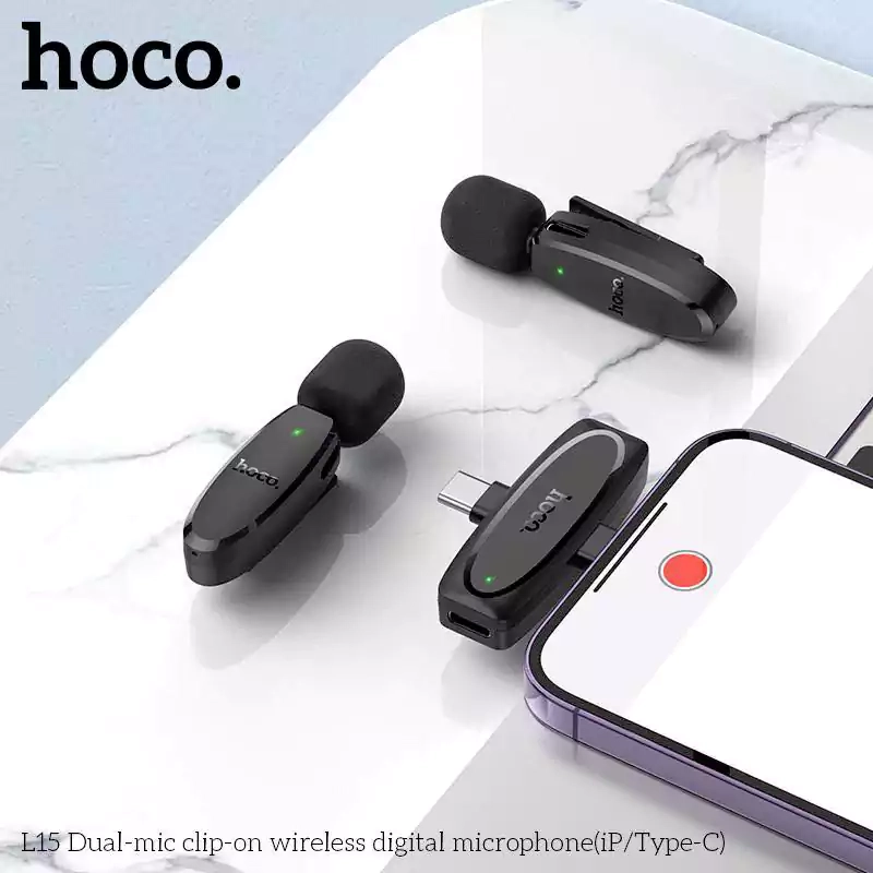 Hoco L15 Dual Wireless Lavalier Microphone Type-C & Lightning