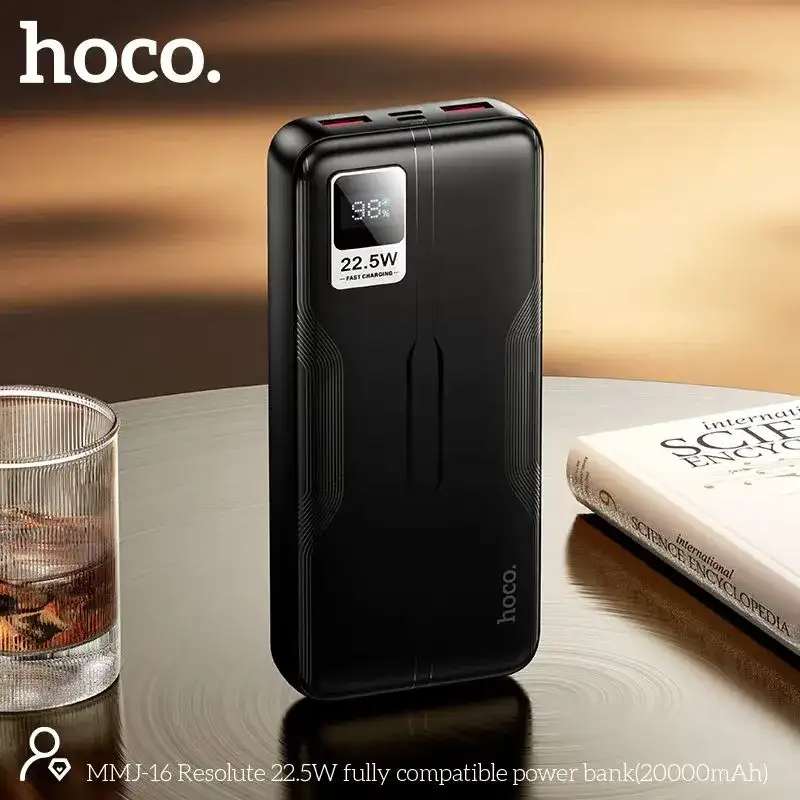 A clean studio shot of the Hoco MMJ-16 Resolute 20000mAh power bank,