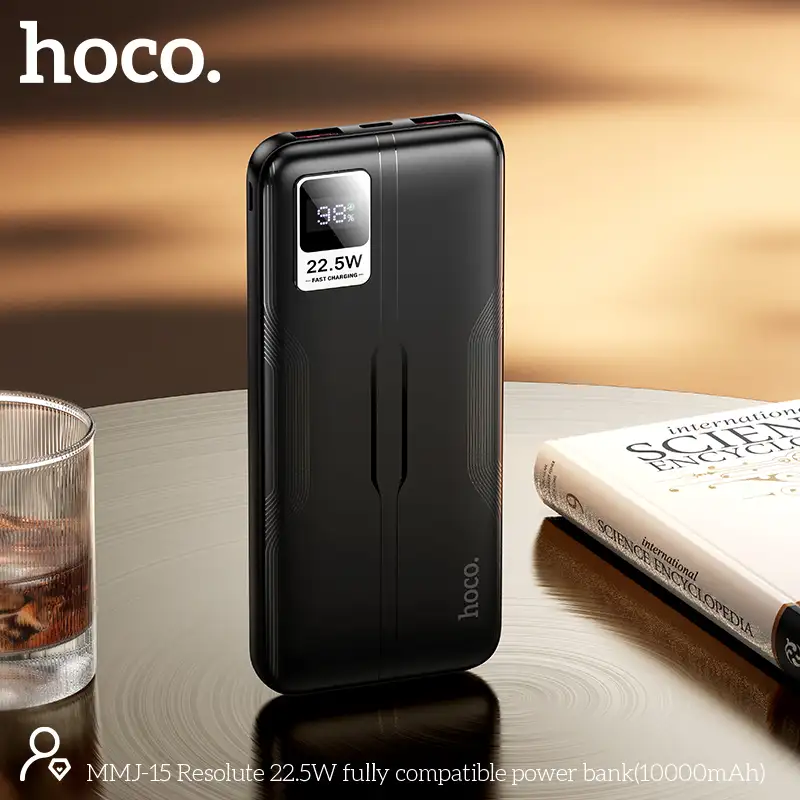 A clean studio shot of the Hoco MMJ-15 Resolute 10000mAh power bank,