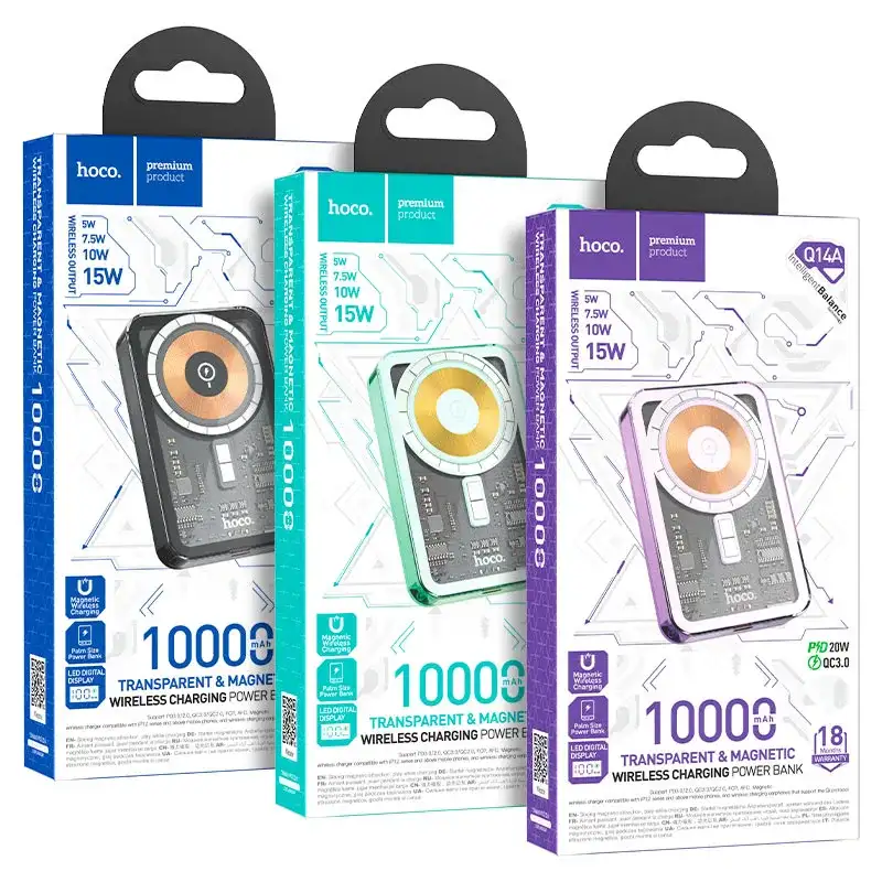 Hoco Q14A PD20W + QC3.0 10000 mAh Transferent Wireless Power Bank