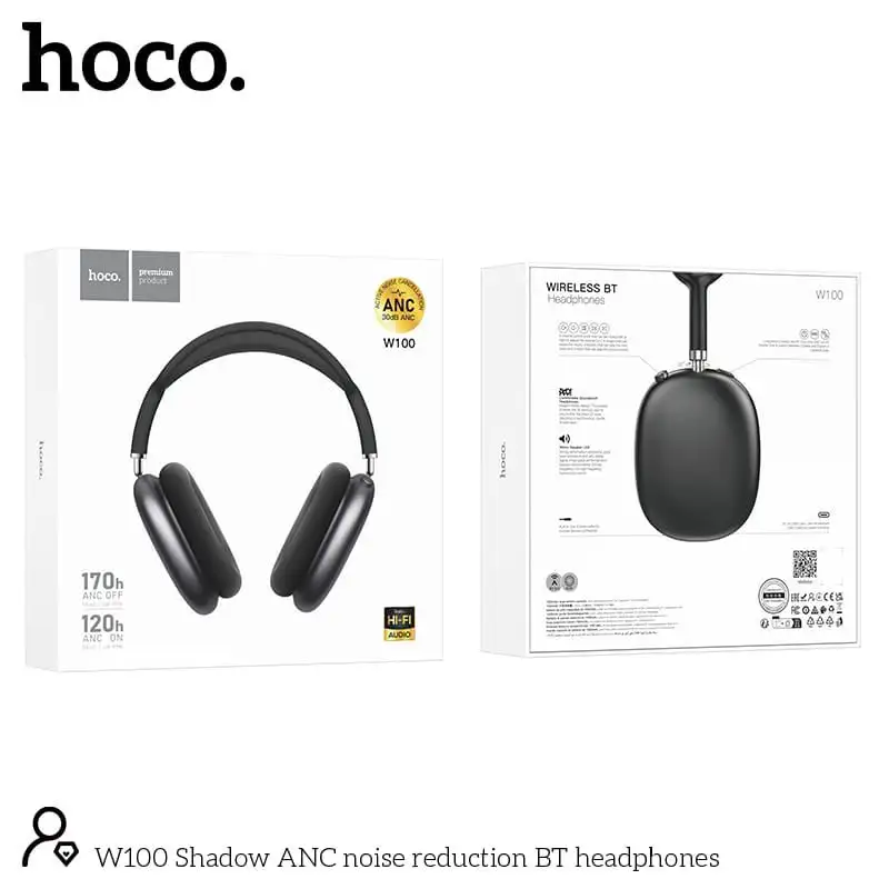 Hoco W100 ANC Over-Ear Wireless Headphone with Noise Cancellation