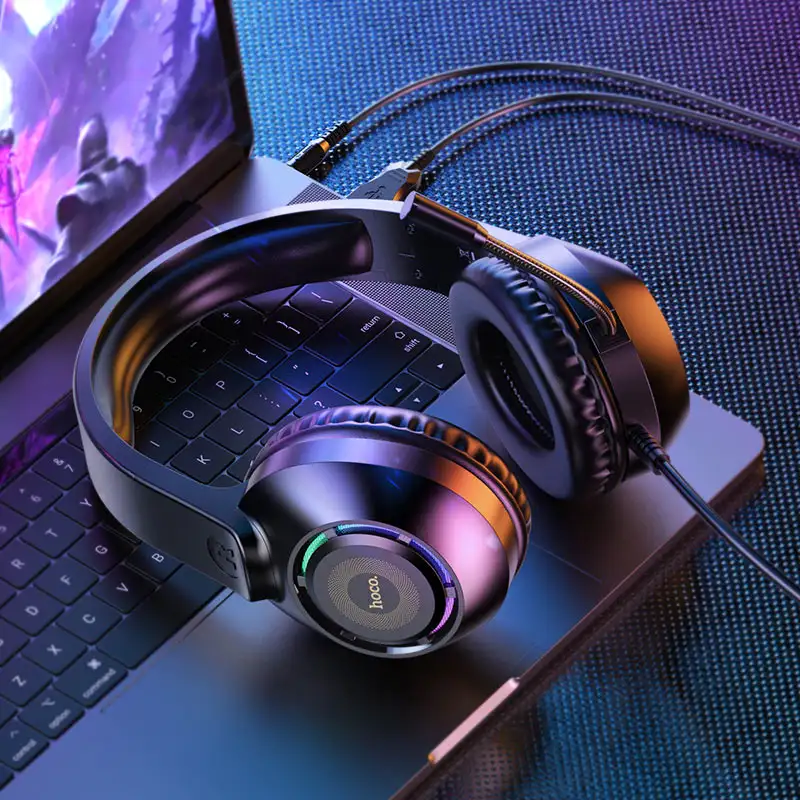 A lifestyle image showing the headphones connected to a smartphone,