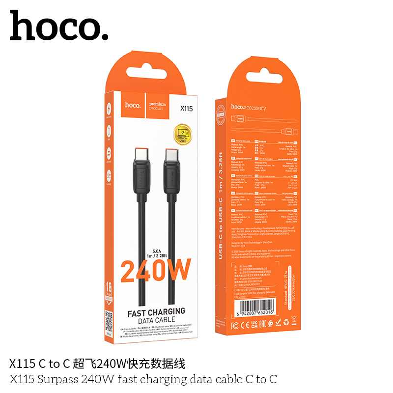 Hoco X115 Surpass 240W fast charging data cable C to C 