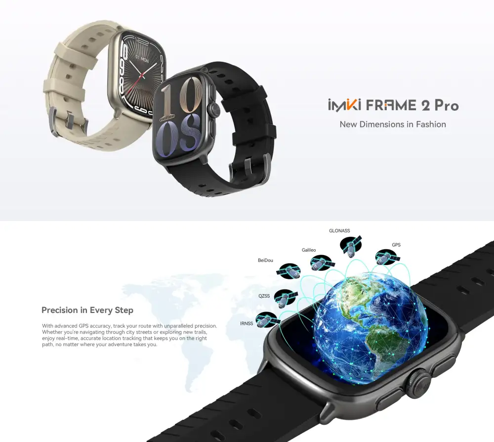 A clean studio shot of the IMIKI FRAME 2 Pro Smart Watch,