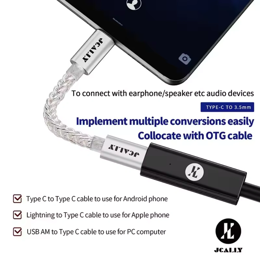 JCALLY AP7 Portable DAC & Headphone Amplifier Type C To 3.5mm