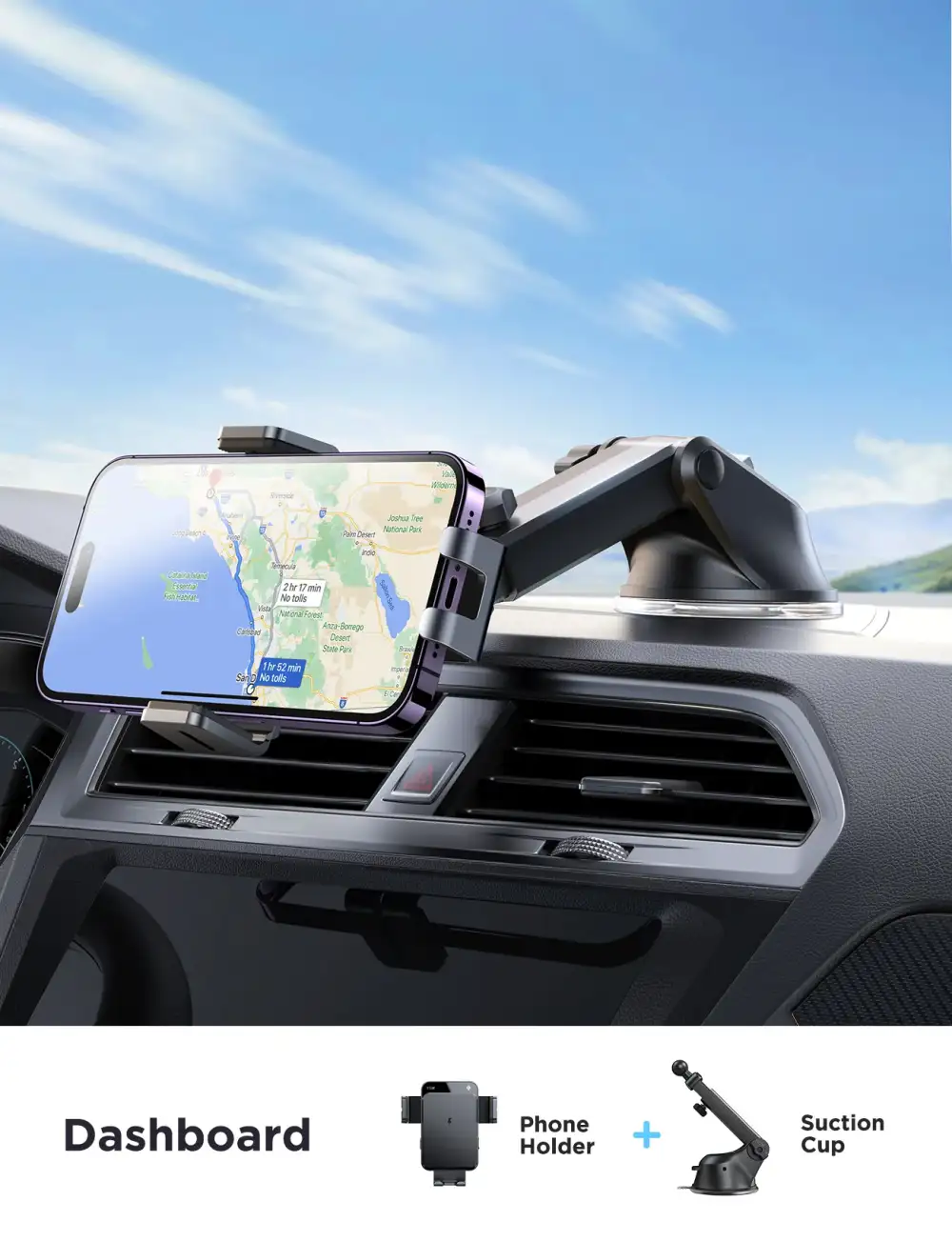 A clean dashboard shot of the JOYROOM JR-ZS219 three-axis electric car holder