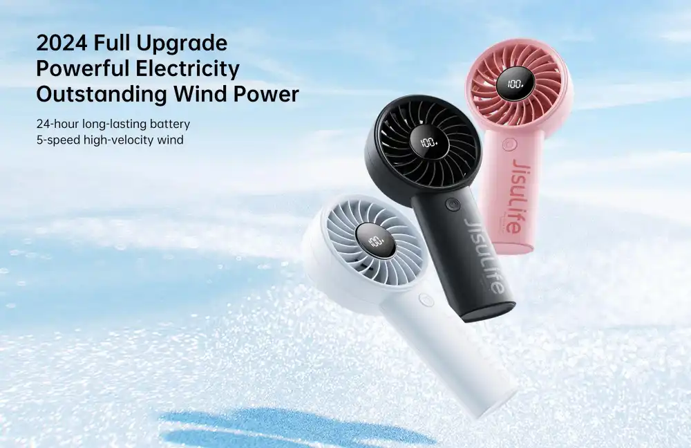JisuLife Life 4 handheld portable rechargeable fan with digital display and 5-speed strong airflow