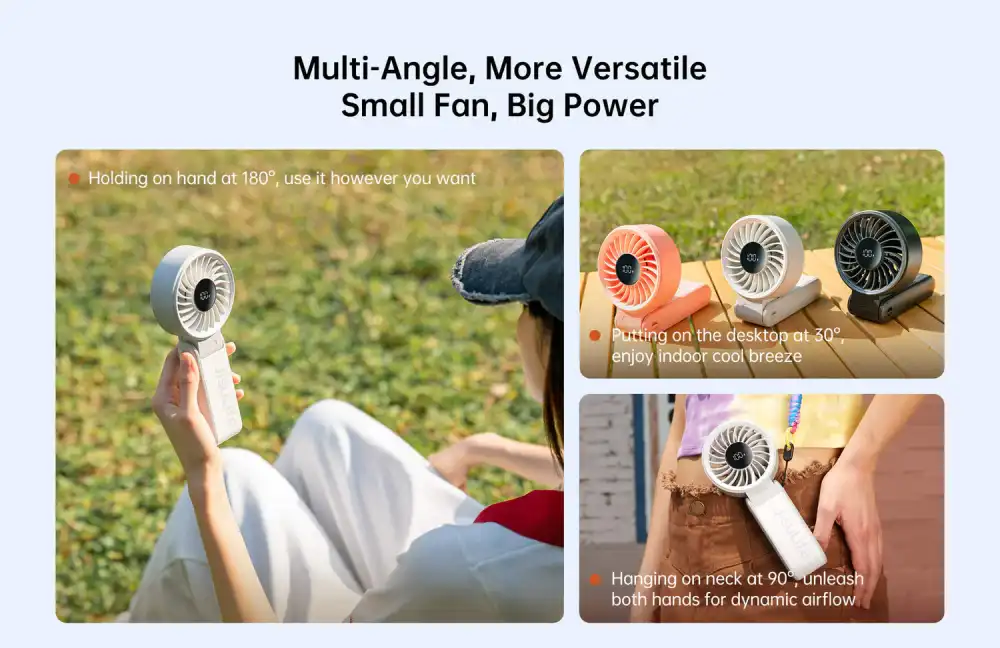 JISULIFE Rechargeable Handheld Fan with 5-speed airflow