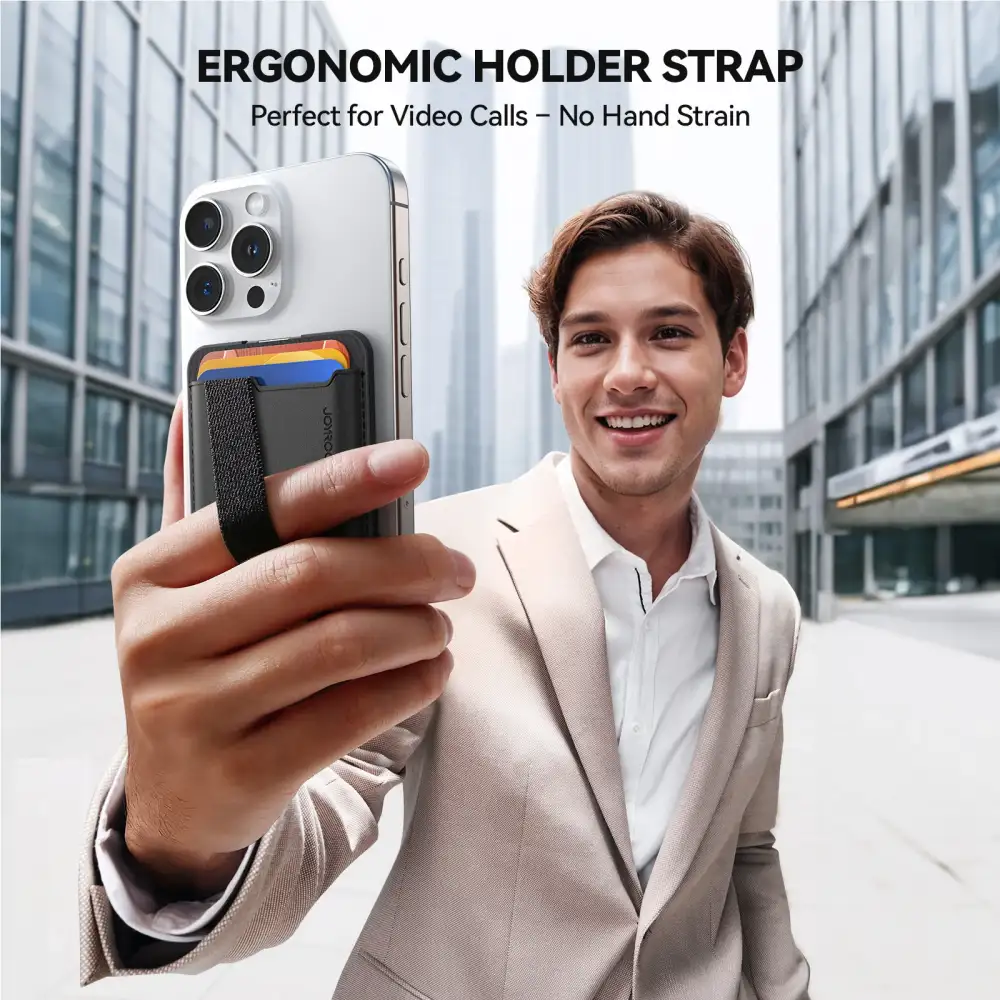 Joyroom JR-ZS432 MagSafe Wallet being used as a vertical kickstand