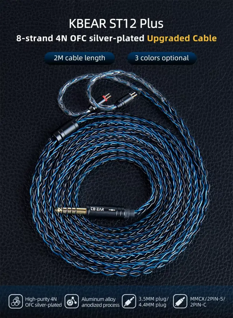 KBEAR ST12 Plus 8-core silver-plated 2-meter IEM upgrade cable