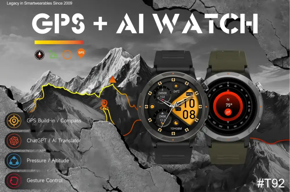 A bold studio shot of the KFI GTR Rugged GPS Smart Watch
