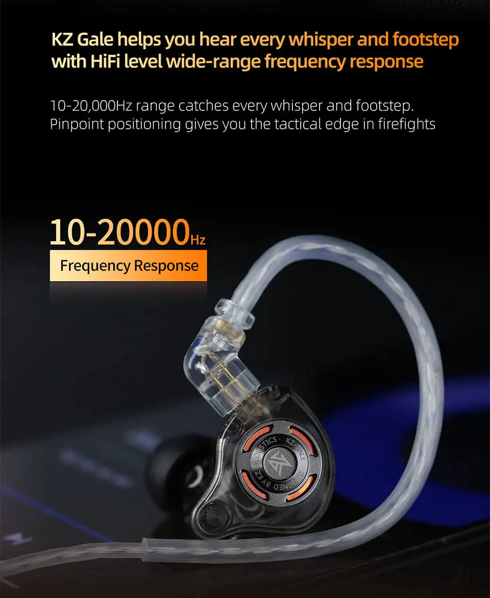 A lifestyle image of the Gale earphones connected to a high-res audio player