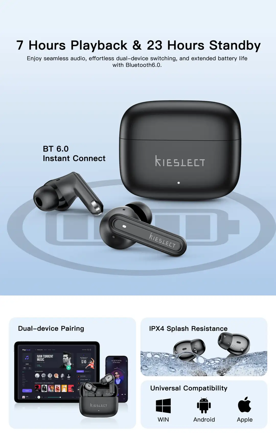 Kieslect adjustable earbuds with ergonomic fit design