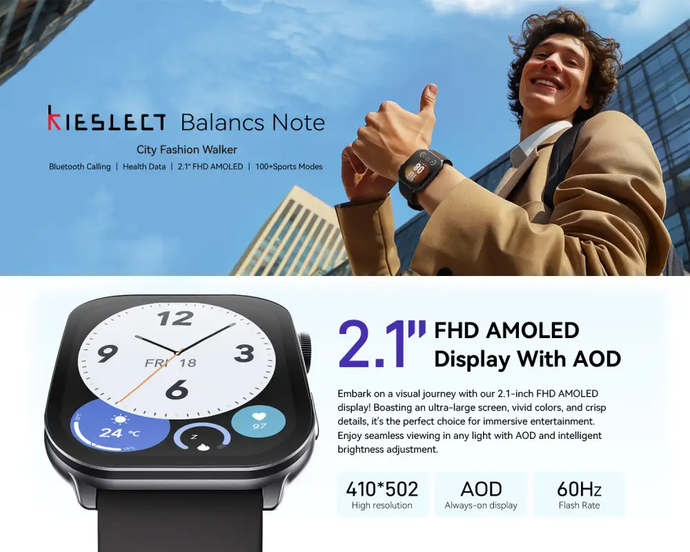 An outdoor sports scene showing the smartwatch displaying multi-sport tracking,