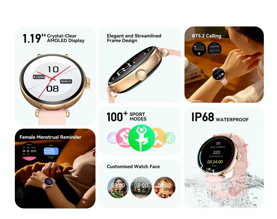 Kieslect Lady Pura P1 BT Calling Smartwatch for Women AMOLED Display Fitness Tracking IP68 Waterproof