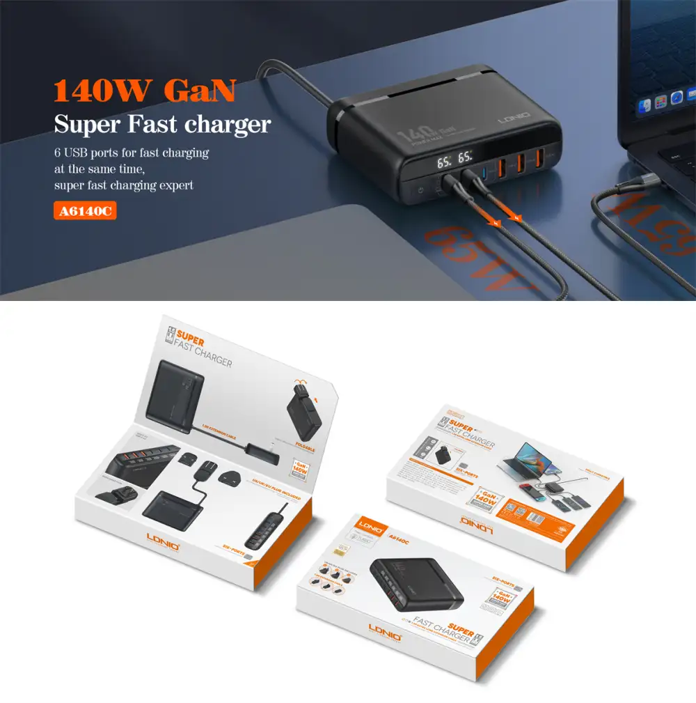 LDNIO A6140C 140W Fast Charging 6 USB Ports LED Display
