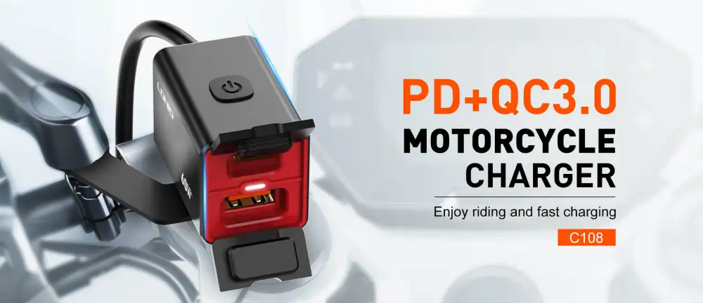 LDNIO C108 60W motorcycle charger with USB-C PD and USB-A QC3.0 ports