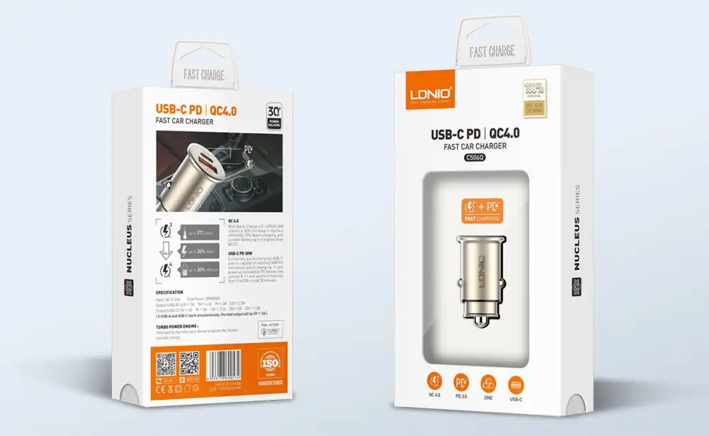 LDNIO C506Q Portable Mobile Phone Car Charger Zinc Alloy Material Fast Car Charger