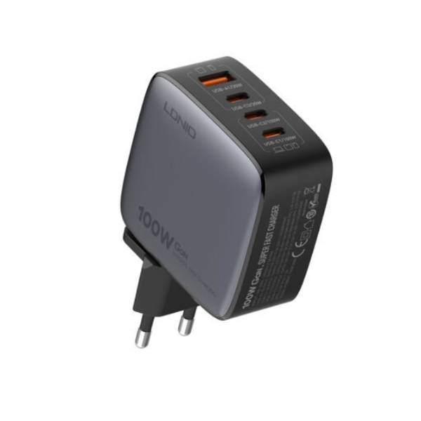 LDNIO Q408 100W GaN Super Fast Charger with Replaceable Plug (US/EU/UK)