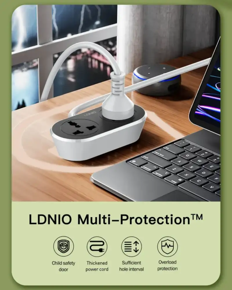 LDNIO SC2018 2 AC Outlet Universal Extension Power Socket 10M 2500W
