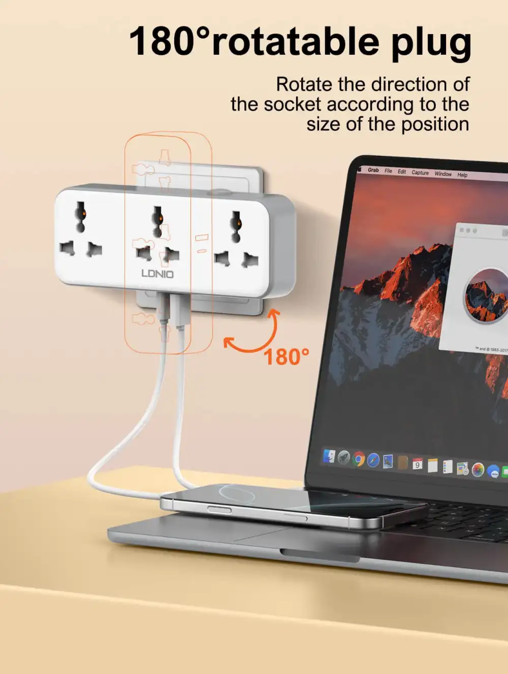 A clean studio shot of the LDNIO SC3317 portable extension socket,