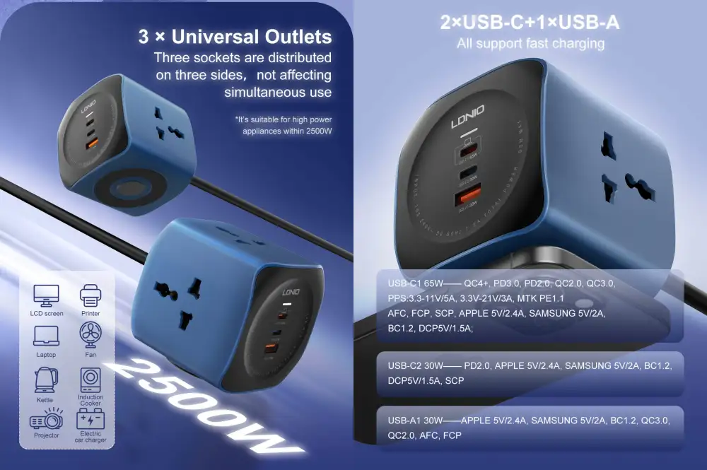 LDNIO SC3319 65W 10A 2500W Cube Power Socket
