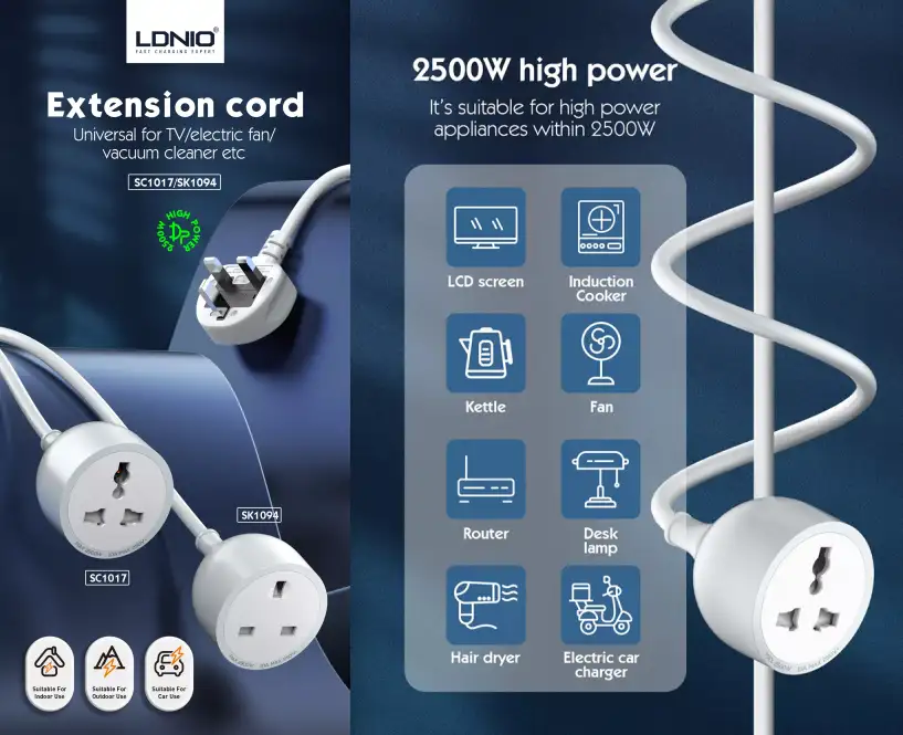 LDNIO SK1094 Universal UK Power Strip with 5m Extension Power Cord