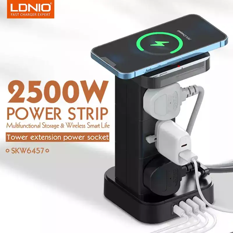 LDNIO SKW6457 6 Outlet USB Tower Extension Power Socket