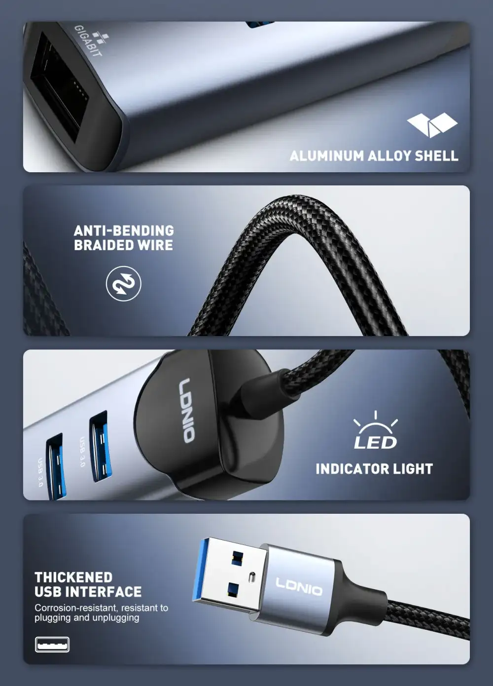 Ldnio DS-144U 4-in-1 USB Hub Adapter