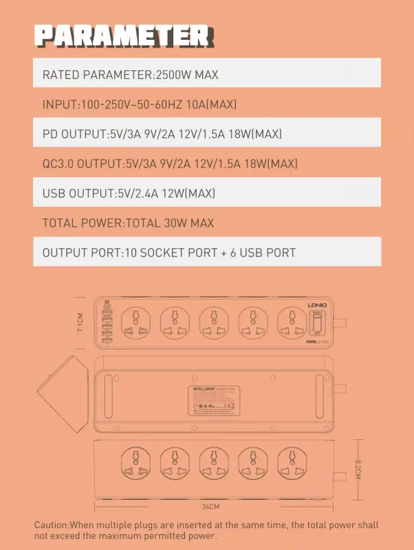 LDNIO SC10610 30W 6-Port USB Charger Power Strip safety features