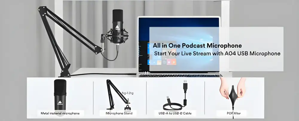 Professional MAONO AU-A04 mic for podcast and streaming