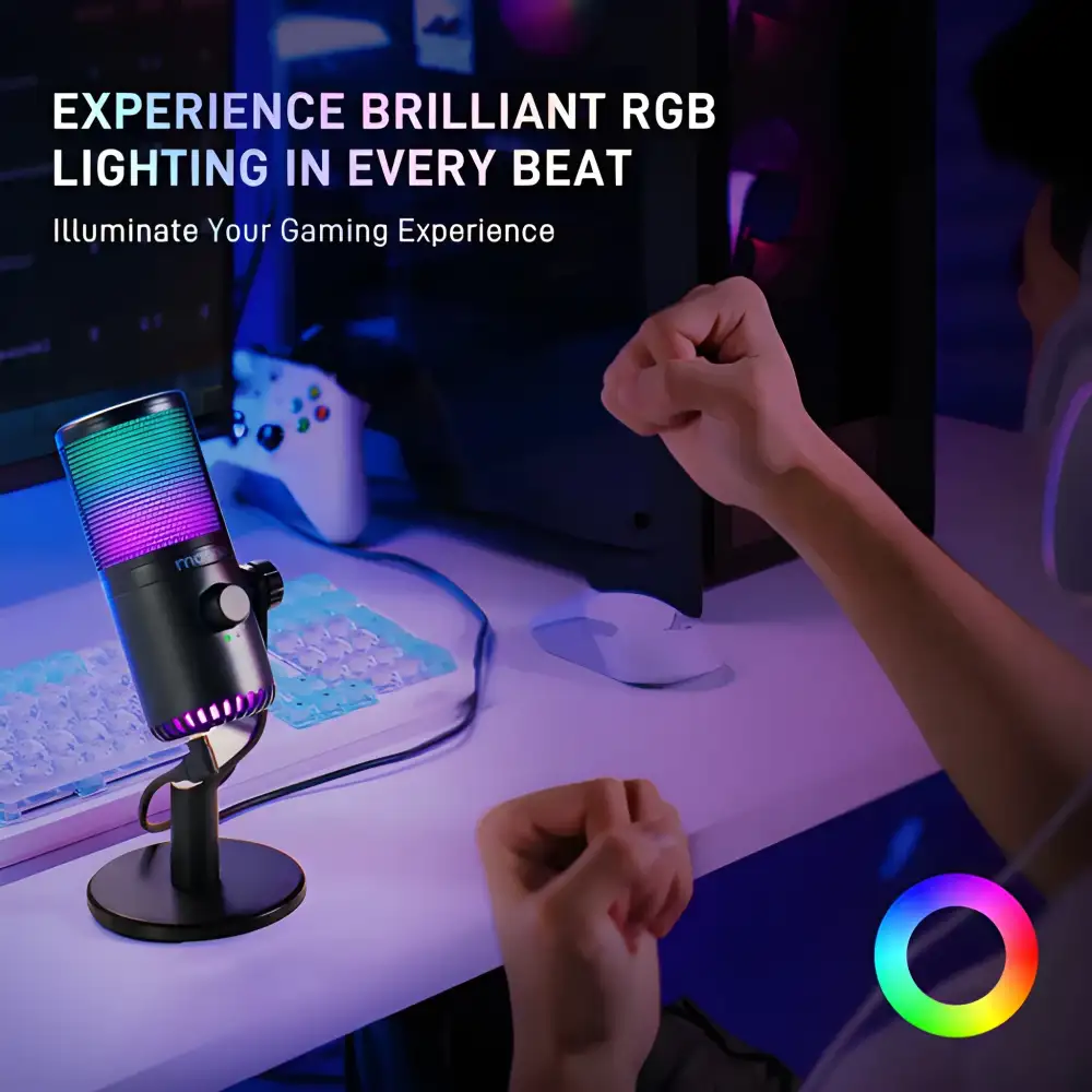 MAONO DM30 RGB USB mic with vibrant lighting effects