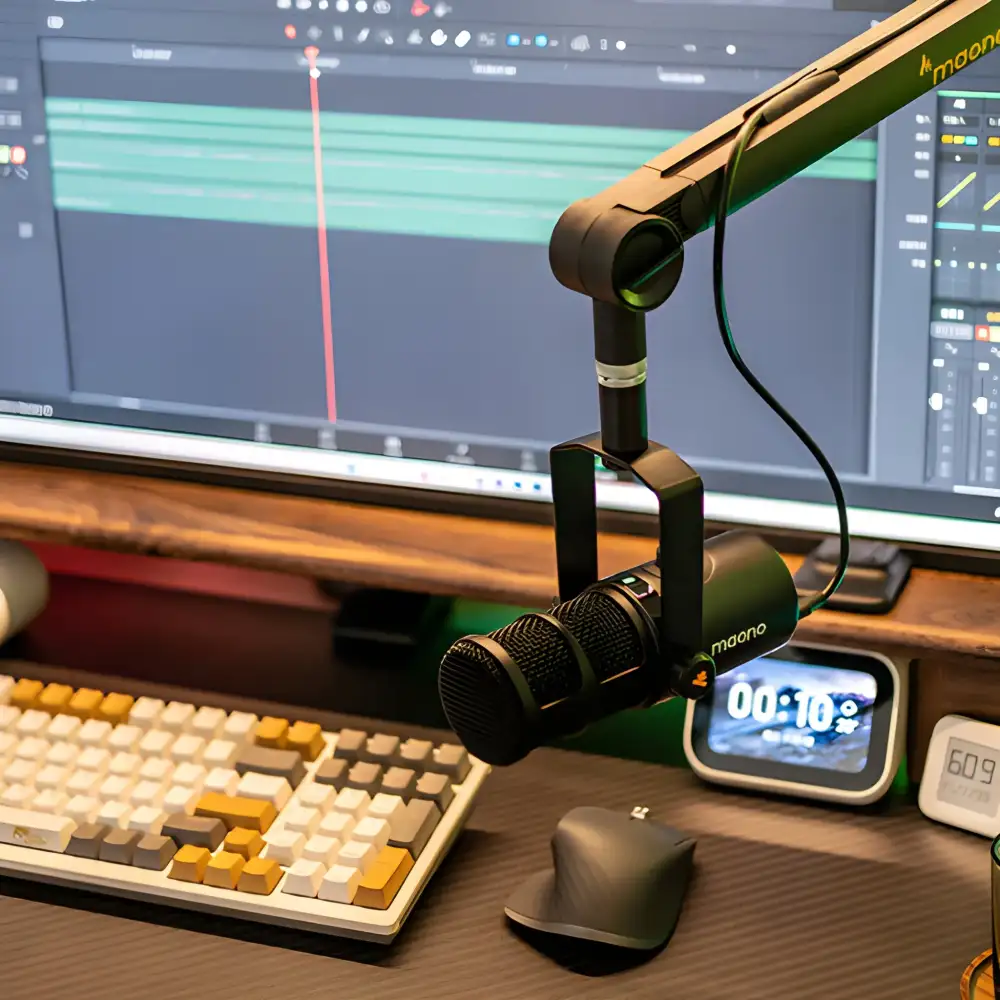 A crisp studio close-up of the MAONO PD400X dynamic microphone