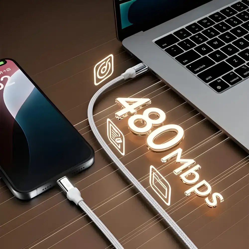 Its braided, durable design and reinforced connectors ensure long-lasting performance for laptops,