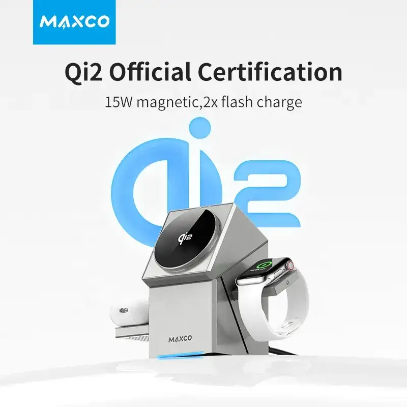 MAXCO MW11 Qi2 Wireless Charger MAXCO MW11 Geometry Qi2 3-in-1 MagSafe Wireless Charger Interstellar Gray